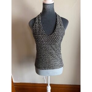 Black Chevron textured  Halter Top Shimmer V-Neck y2k whimsigoth‎ vintage grunge